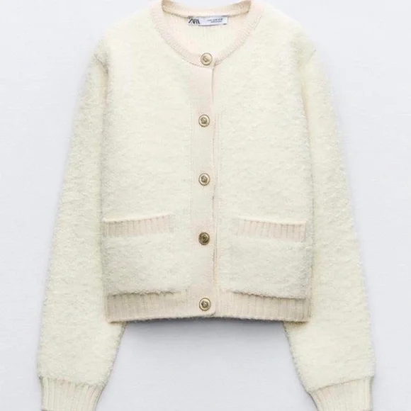 NWT Zara Bouclé Knit Cardigan - Picture 5 of 5